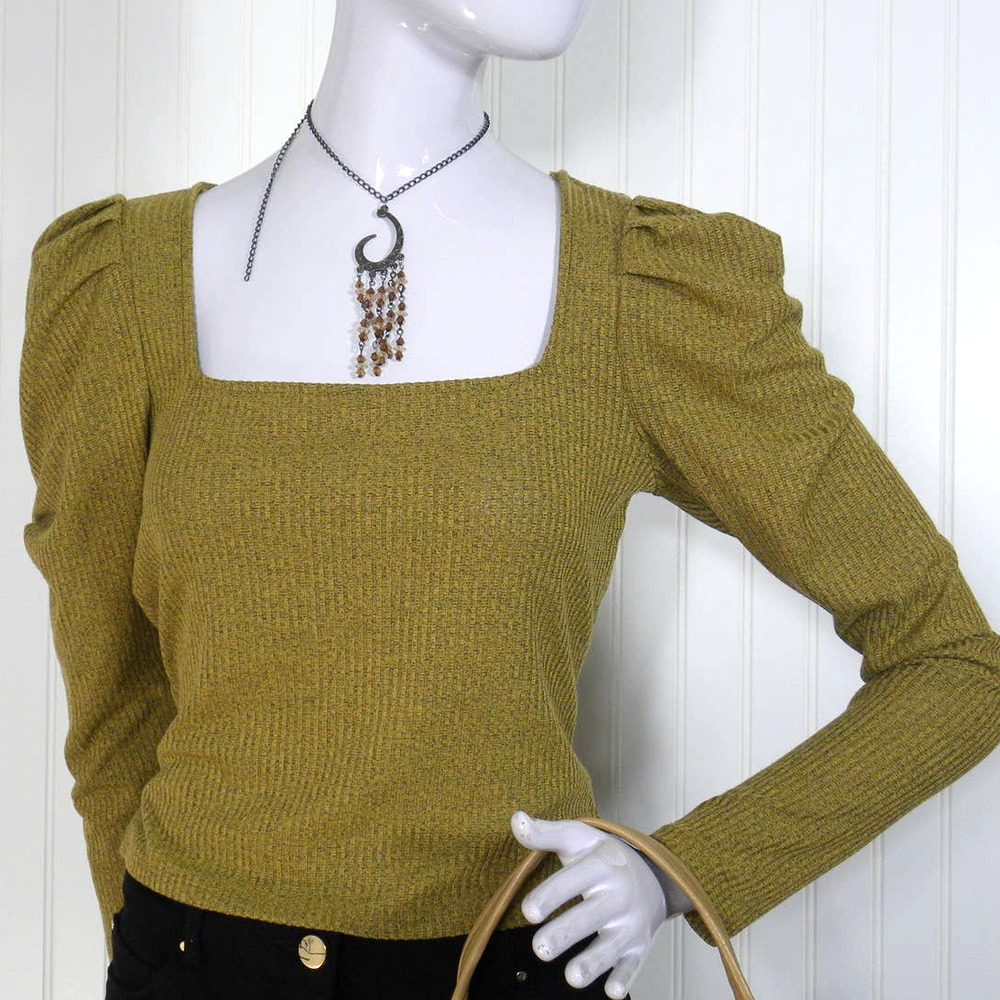 Wild Fable blouse size medium mustard puffy sleeves fine knit